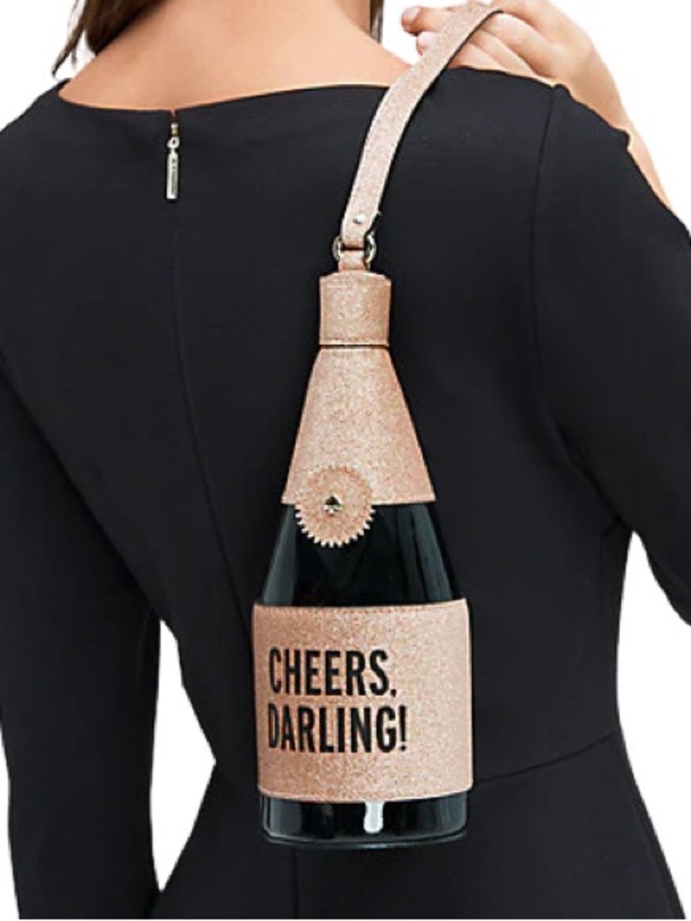 Kate Spade Sparkling Rose Gold 'Cheers, Darling!' Bottle Wristlet Clutch - Picture 5 of 5